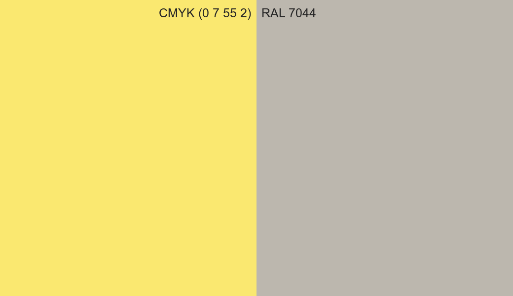 CMYK Color CMYK (0 7 55 2) vs RAL 7044 side by side comparison CMYK Color CMYK (0 7 55 2) vs RAL 7044 side by side comparison