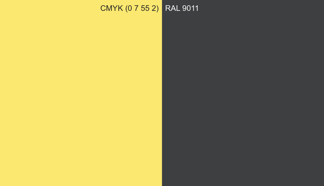 CMYK Color CMYK (0 7 55 2) vs RAL 9011 side by side comparison CMYK Color CMYK (0 7 55 2) vs RAL 9011 side by side comparison