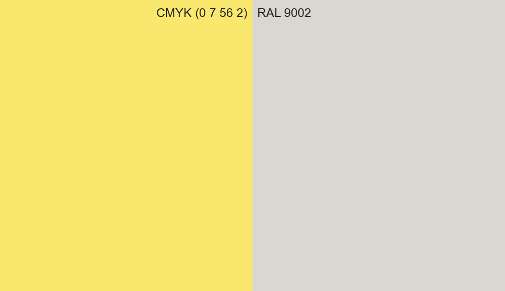 CMYK Color CMYK (0 7 56 2) vs RAL 9002 side by side comparison CMYK Color CMYK (0 7 56 2) vs RAL 9002 side by side comparison