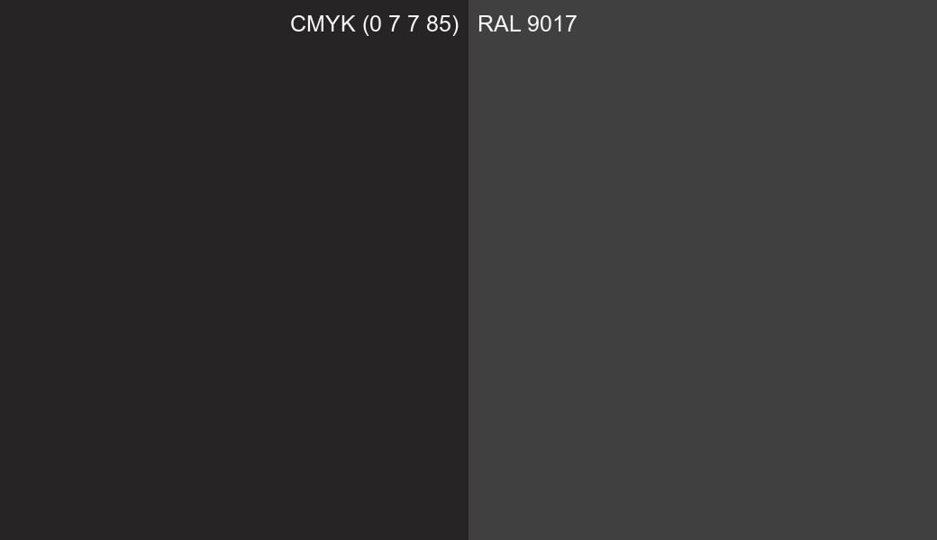 CMYK Color CMYK (0 7 7 85) vs RAL 9017 side by side comparison CMYK Color CMYK (0 7 7 85) vs RAL 9017 side by side comparison