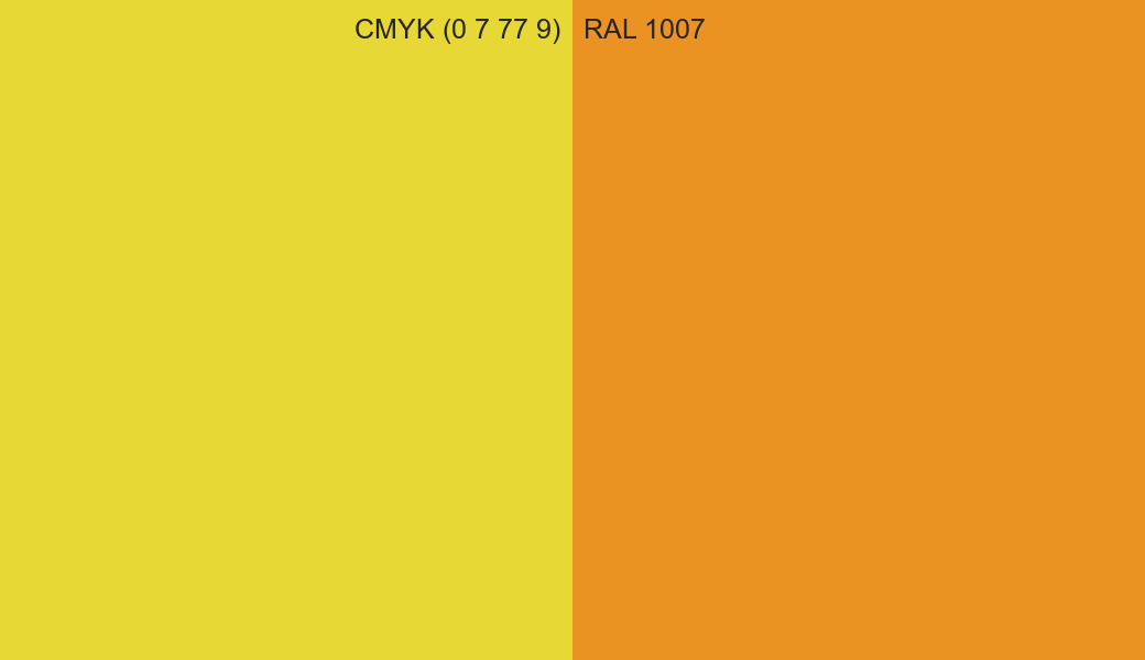 CMYK Color CMYK (0 7 77 9) vs RAL 1007 side by side comparison CMYK Color CMYK (0 7 77 9) vs RAL 1007 side by side comparison