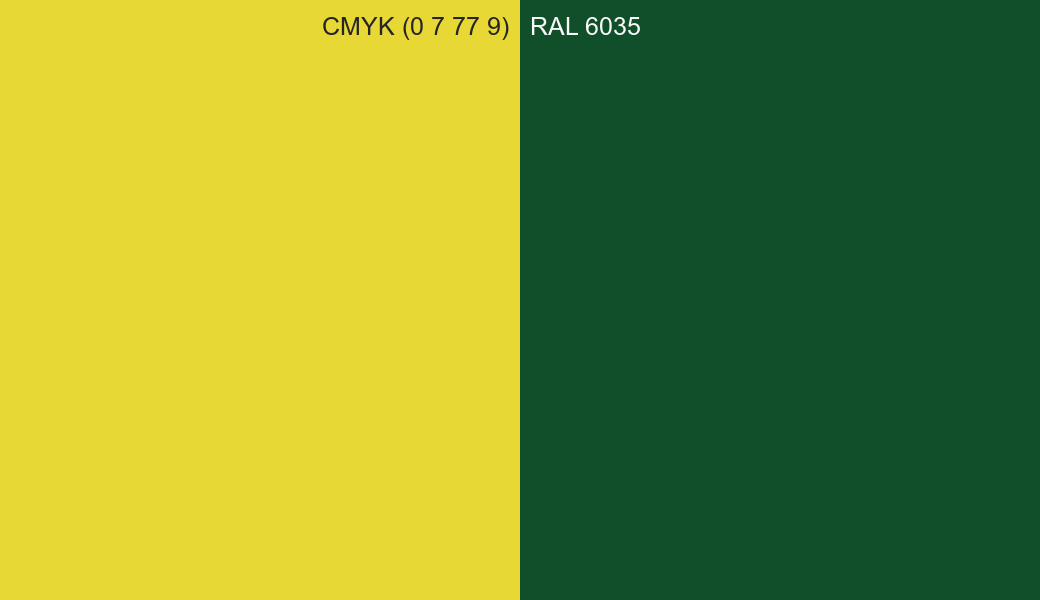 CMYK Color CMYK (0 7 77 9) vs RAL 6035 side by side comparison CMYK Color CMYK (0 7 77 9) vs RAL 6035 side by side comparison