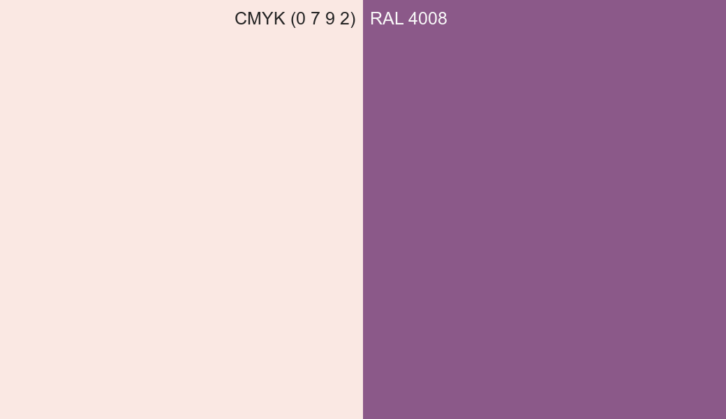 CMYK Color CMYK (0 7 9 2) vs RAL 4008 side by side comparison CMYK Color CMYK (0 7 9 2) vs RAL 4008 side by side comparison