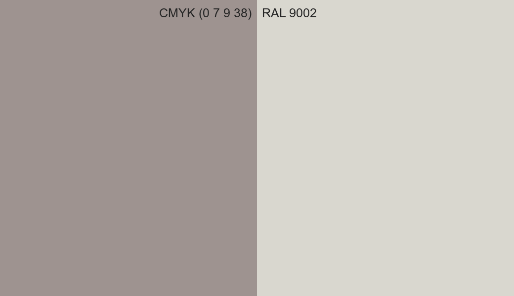 CMYK Color CMYK (0 7 9 38) vs RAL 9002 side by side comparison CMYK Color CMYK (0 7 9 38) vs RAL 9002 side by side comparison