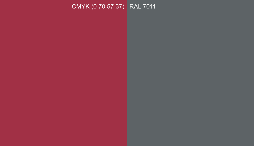 CMYK Color CMYK (0 70 57 37) vs RAL 7011 side by side comparison CMYK Color CMYK (0 70 57 37) vs RAL 7011 side by side comparison