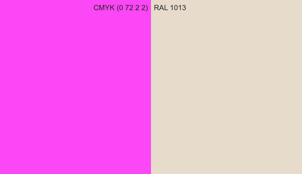 CMYK Color CMYK (0 72 2 2) vs RAL 1013 side by side comparison CMYK Color CMYK (0 72 2 2) vs RAL 1013 side by side comparison