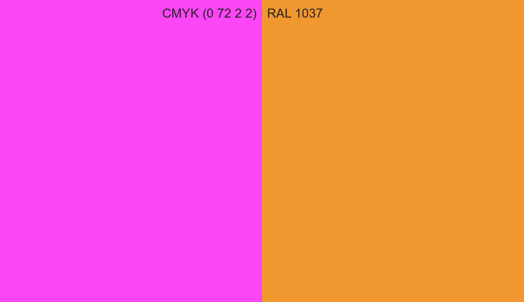 CMYK Color CMYK (0 72 2 2) vs RAL 1037 side by side comparison CMYK Color CMYK (0 72 2 2) vs RAL 1037 side by side comparison