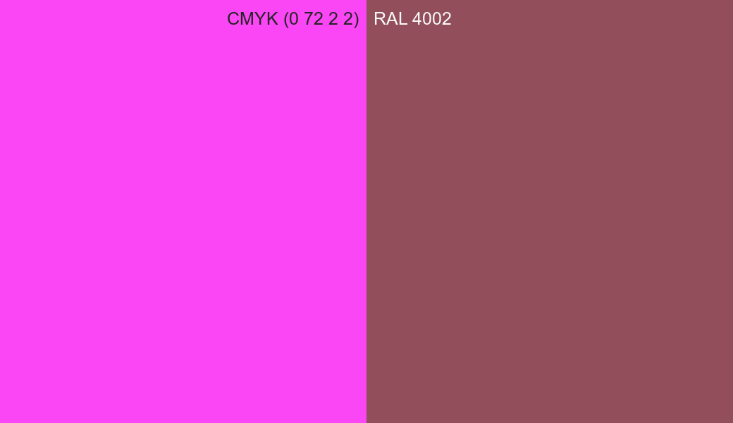 CMYK Color CMYK (0 72 2 2) vs RAL 4002 side by side comparison CMYK Color CMYK (0 72 2 2) vs RAL 4002 side by side comparison