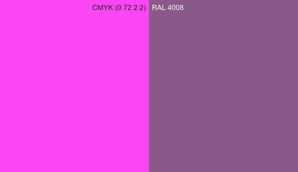 CMYK Color CMYK (0 72 2 2) vs RAL 4008 side by side comparison CMYK Color CMYK (0 72 2 2) vs RAL 4008 side by side comparison