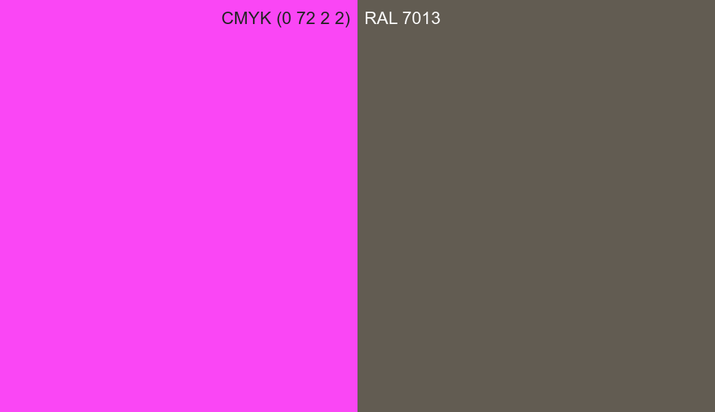 CMYK Color CMYK (0 72 2 2) vs RAL 7013 side by side comparison CMYK Color CMYK (0 72 2 2) vs RAL 7013 side by side comparison