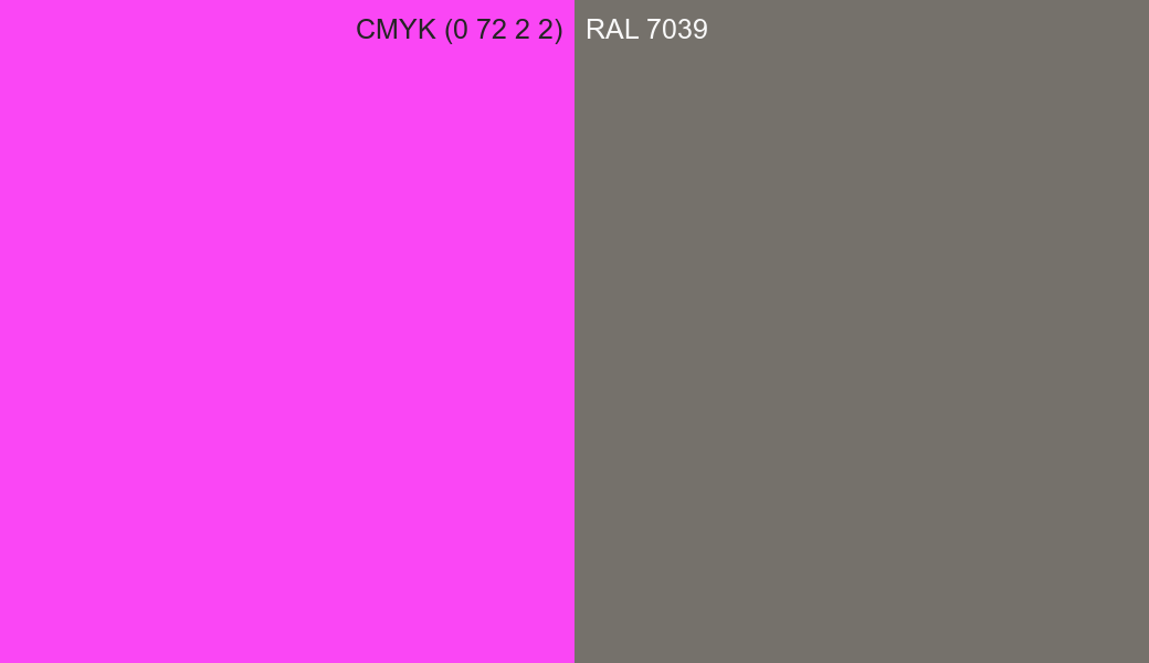 CMYK Color CMYK (0 72 2 2) vs RAL 7039 side by side comparison CMYK Color CMYK (0 72 2 2) vs RAL 7039 side by side comparison