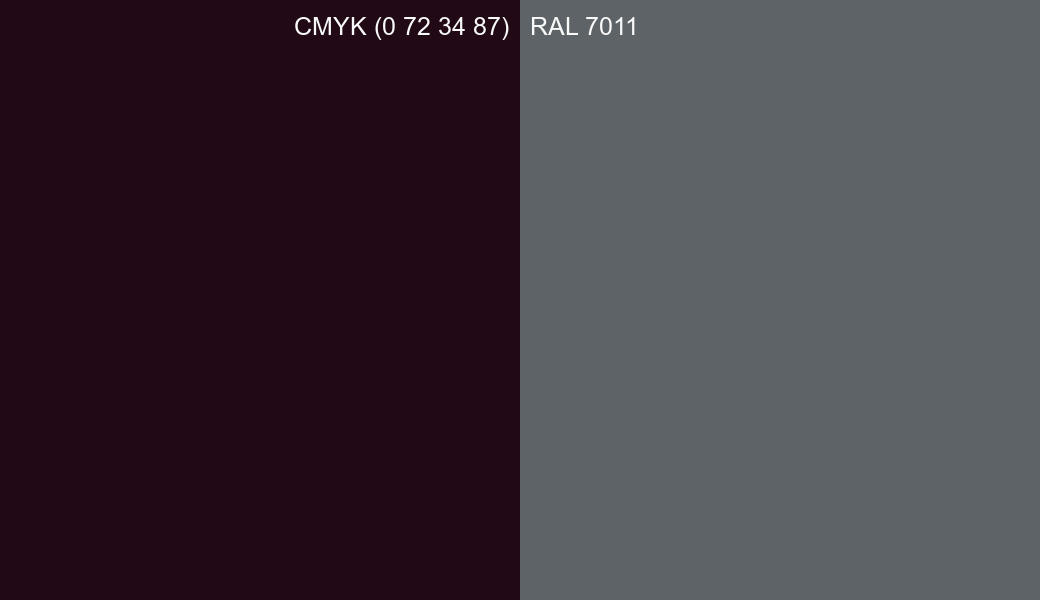 CMYK Color CMYK (0 72 34 87) vs RAL 7011 side by side comparison CMYK Color CMYK (0 72 34 87) vs RAL 7011 side by side comparison