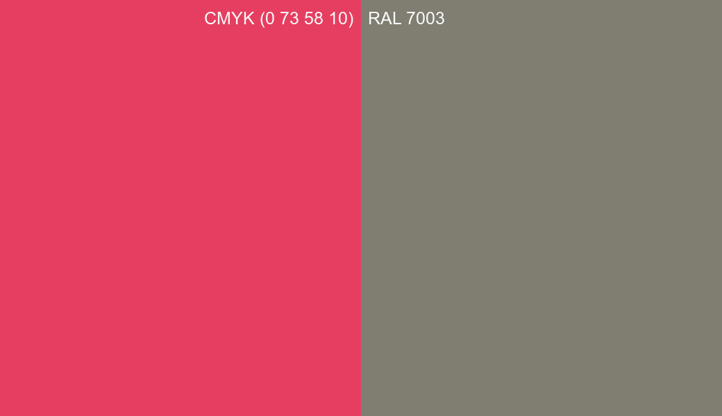 CMYK Color CMYK (0 73 58 10) vs RAL 7003 side by side comparison CMYK Color CMYK (0 73 58 10) vs RAL 7003 side by side comparison