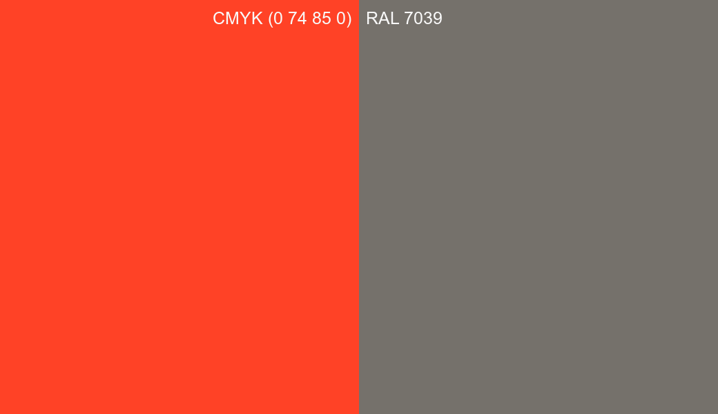 CMYK Color CMYK (0 74 85 0) vs RAL 7039 side by side comparison CMYK Color CMYK (0 74 85 0) vs RAL 7039 side by side comparison