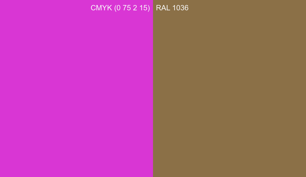 CMYK Color CMYK (0 75 2 15) vs RAL 1036 side by side comparison CMYK Color CMYK (0 75 2 15) vs RAL 1036 side by side comparison