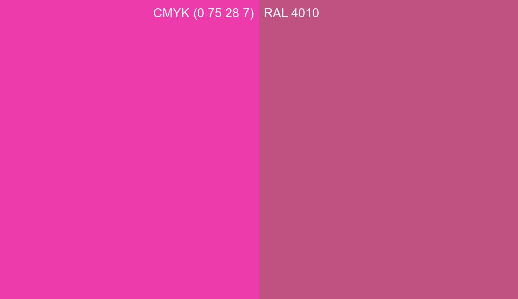 CMYK Color CMYK (0 75 28 7) vs RAL 4010 side by side comparison CMYK Color CMYK (0 75 28 7) vs RAL 4010 side by side comparison