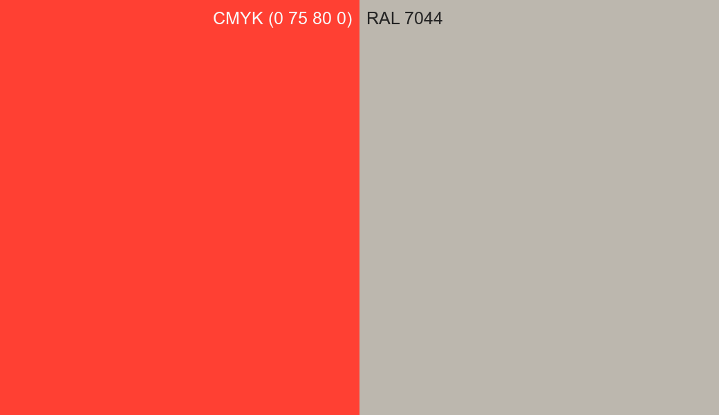 CMYK Color CMYK (0 75 80 0) vs RAL 7044 side by side comparison CMYK Color CMYK (0 75 80 0) vs RAL 7044 side by side comparison