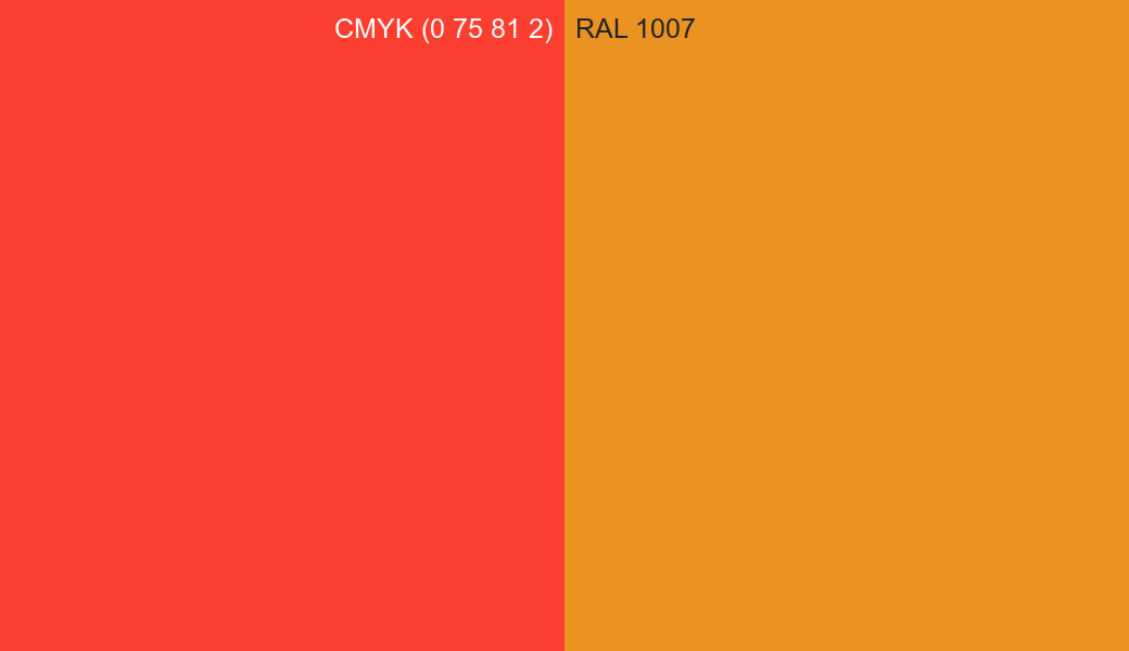 CMYK Color CMYK (0 75 81 2) vs RAL 1007 side by side comparison CMYK Color CMYK (0 75 81 2) vs RAL 1007 side by side comparison