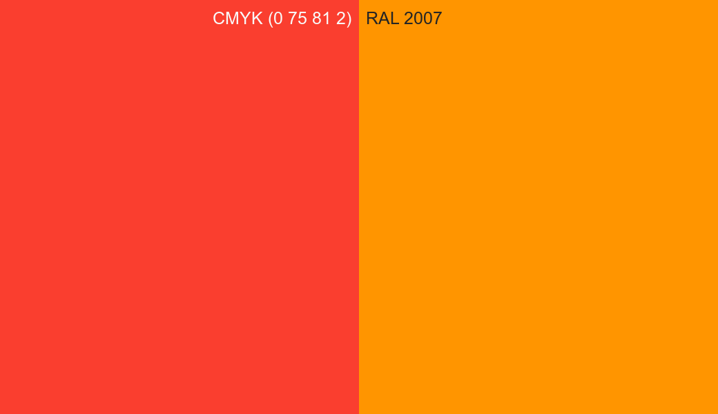 CMYK Color CMYK (0 75 81 2) vs RAL 2007 side by side comparison CMYK Color CMYK (0 75 81 2) vs RAL 2007 side by side comparison