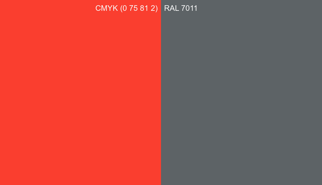 CMYK Color CMYK (0 75 81 2) vs RAL 7011 side by side comparison CMYK Color CMYK (0 75 81 2) vs RAL 7011 side by side comparison