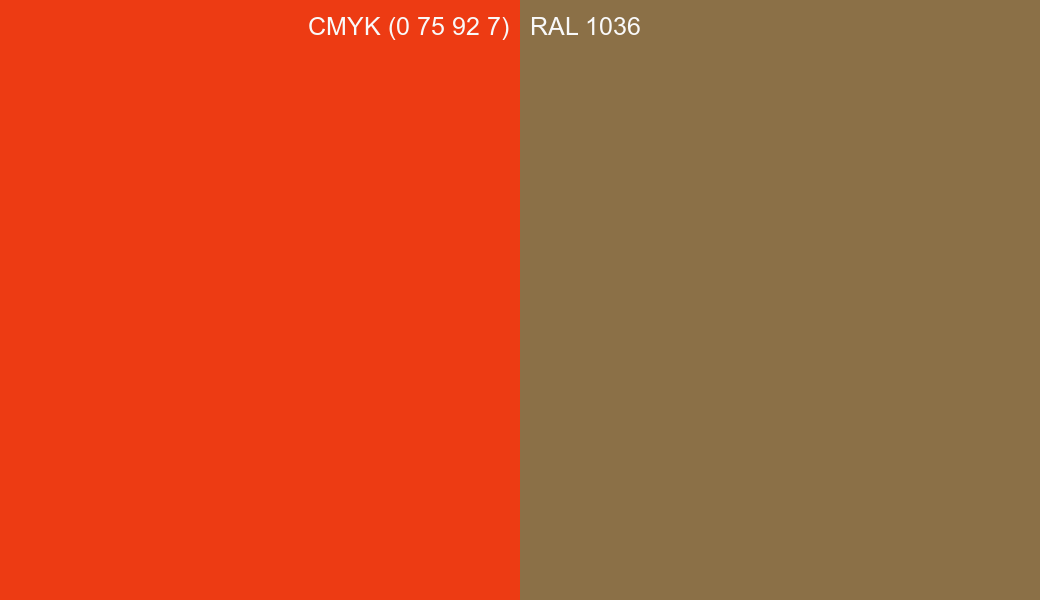 CMYK Color CMYK (0 75 92 7) vs RAL 1036 side by side comparison CMYK Color CMYK (0 75 92 7) vs RAL 1036 side by side comparison