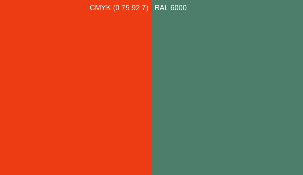 CMYK Color CMYK (0 75 92 7) vs RAL 6000 side by side comparison CMYK Color CMYK (0 75 92 7) vs RAL 6000 side by side comparison
