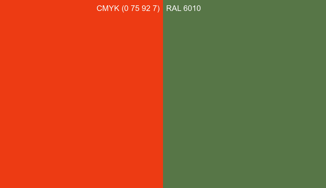 CMYK Color CMYK (0 75 92 7) vs RAL 6010 side by side comparison CMYK Color CMYK (0 75 92 7) vs RAL 6010 side by side comparison