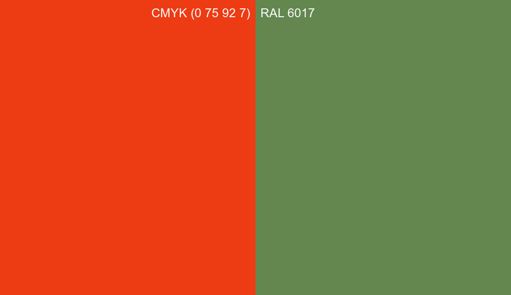CMYK Color CMYK (0 75 92 7) vs RAL 6017 side by side comparison CMYK Color CMYK (0 75 92 7) vs RAL 6017 side by side comparison