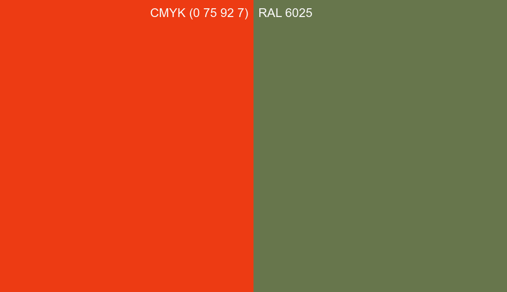 CMYK Color CMYK (0 75 92 7) vs RAL 6025 side by side comparison CMYK Color CMYK (0 75 92 7) vs RAL 6025 side by side comparison