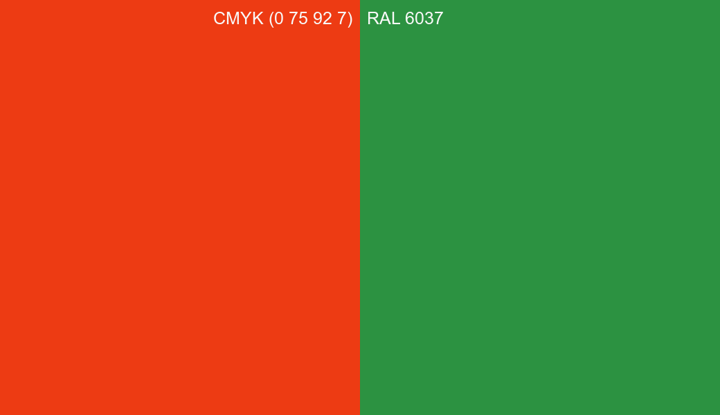 CMYK Color CMYK (0 75 92 7) vs RAL 6037 side by side comparison CMYK Color CMYK (0 75 92 7) vs RAL 6037 side by side comparison