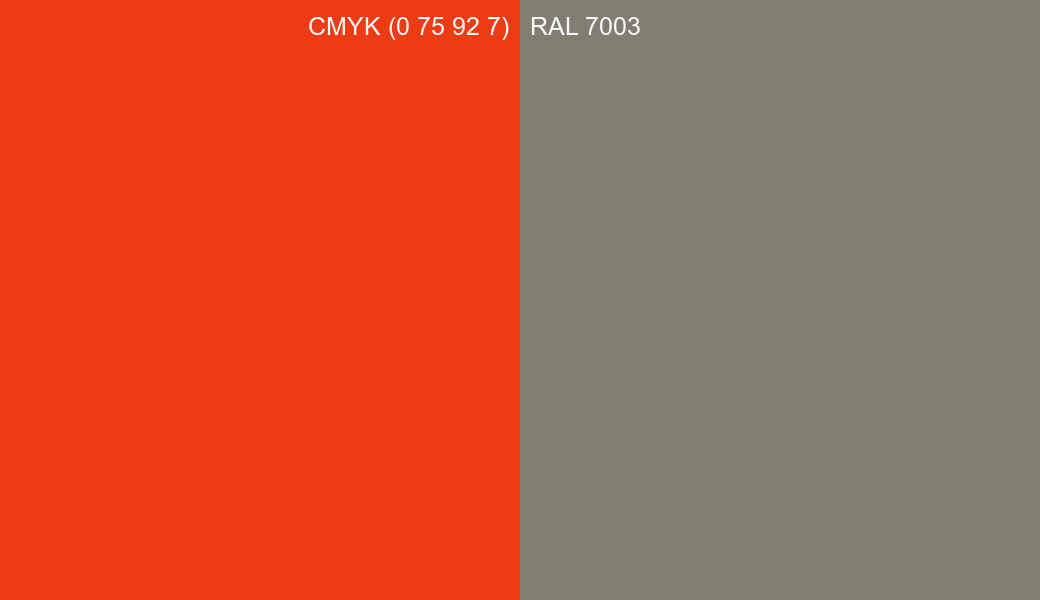 CMYK Color CMYK (0 75 92 7) vs RAL 7003 side by side comparison CMYK Color CMYK (0 75 92 7) vs RAL 7003 side by side comparison