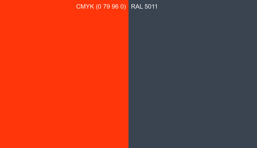 CMYK Color CMYK (0 79 96 0) vs RAL 5011 side by side comparison CMYK Color CMYK (0 79 96 0) vs RAL 5011 side by side comparison