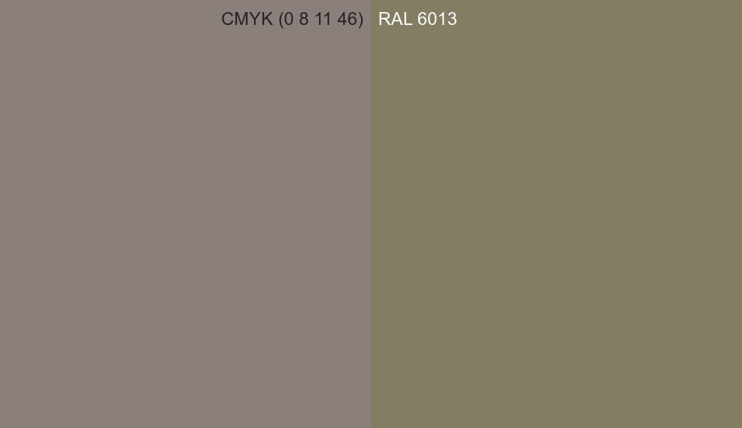 CMYK Color CMYK (0 8 11 46) vs RAL 6013 side by side comparison CMYK Color CMYK (0 8 11 46) vs RAL 6013 side by side comparison
