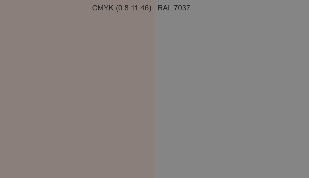 CMYK Color CMYK (0 8 11 46) vs RAL 7037 side by side comparison CMYK Color CMYK (0 8 11 46) vs RAL 7037 side by side comparison