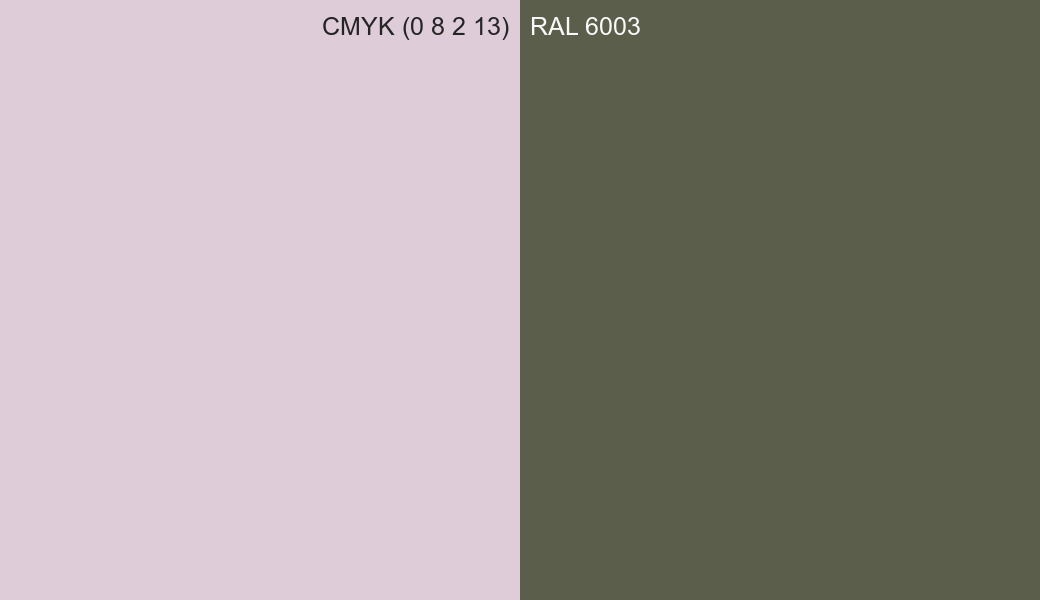 CMYK Color CMYK (0 8 2 13) vs RAL 6003 side by side comparison CMYK Color CMYK (0 8 2 13) vs RAL 6003 side by side comparison