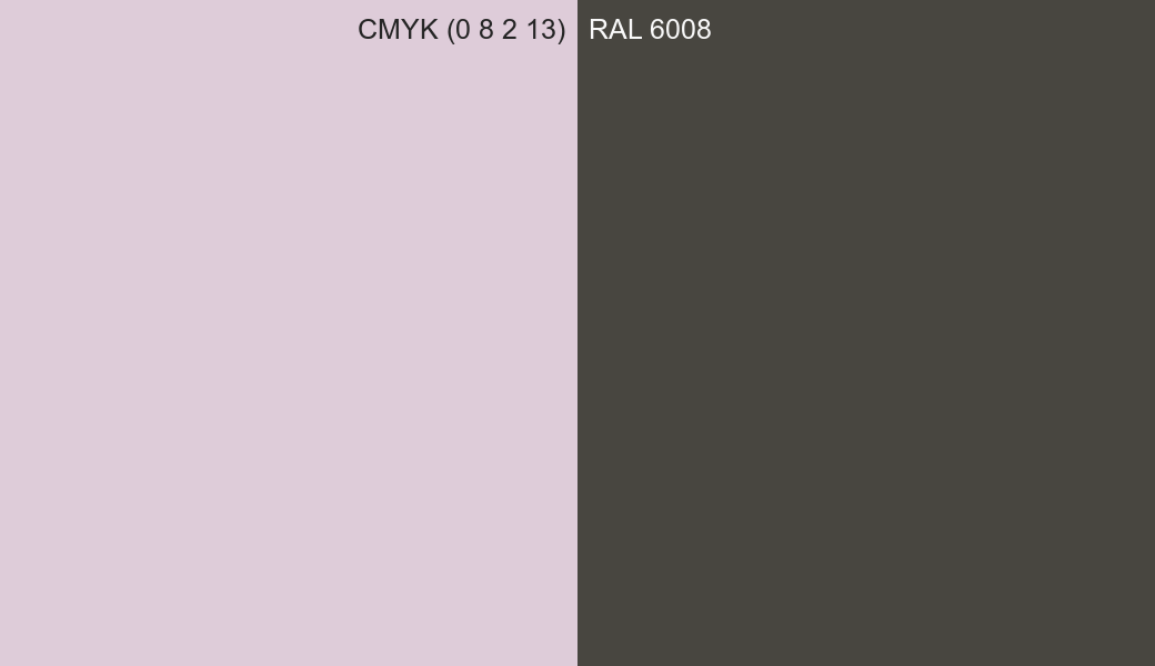 CMYK Color CMYK (0 8 2 13) vs RAL 6008 side by side comparison CMYK Color CMYK (0 8 2 13) vs RAL 6008 side by side comparison