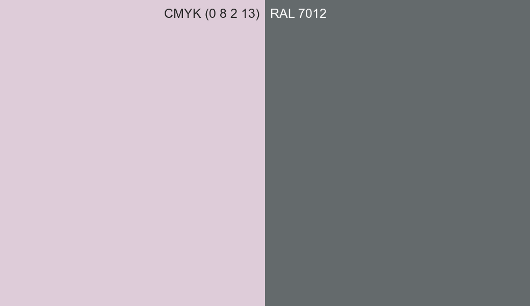 CMYK Color CMYK (0 8 2 13) vs RAL 7012 side by side comparison CMYK Color CMYK (0 8 2 13) vs RAL 7012 side by side comparison