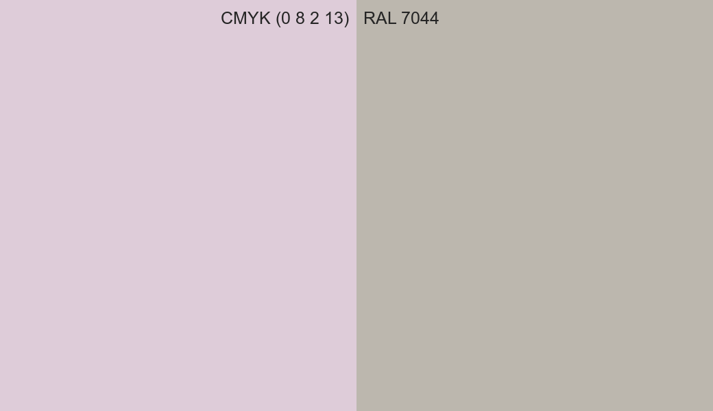 CMYK Color CMYK (0 8 2 13) vs RAL 7044 side by side comparison CMYK Color CMYK (0 8 2 13) vs RAL 7044 side by side comparison