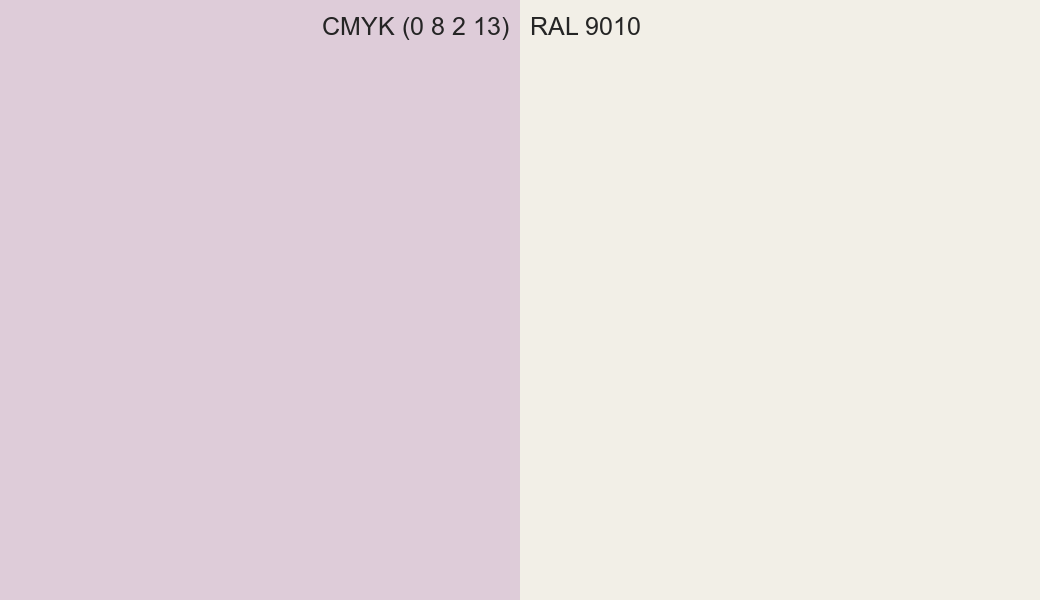 CMYK Color CMYK (0 8 2 13) vs RAL 9010 side by side comparison CMYK Color CMYK (0 8 2 13) vs RAL 9010 side by side comparison