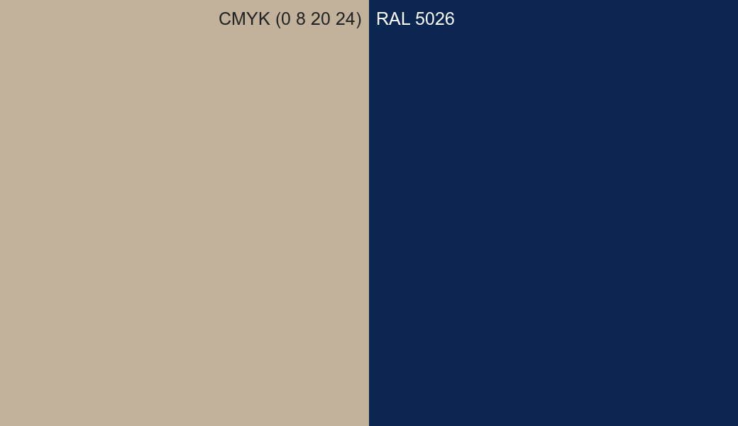 CMYK Color CMYK (0 8 20 24) vs RAL 5026 side by side comparison CMYK Color CMYK (0 8 20 24) vs RAL 5026 side by side comparison