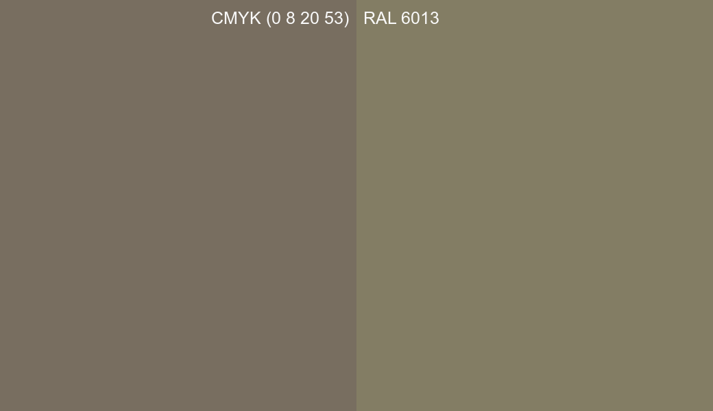 CMYK Color CMYK (0 8 20 53) vs RAL 6013 side by side comparison CMYK Color CMYK (0 8 20 53) vs RAL 6013 side by side comparison