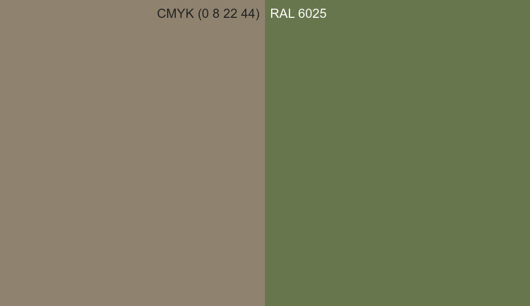 CMYK Color CMYK (0 8 22 44) vs RAL 6025 side by side comparison CMYK Color CMYK (0 8 22 44) vs RAL 6025 side by side comparison