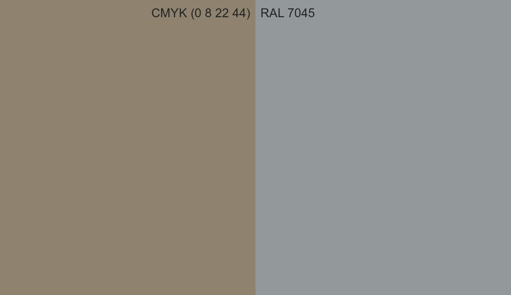 CMYK Color CMYK (0 8 22 44) vs RAL 7045 side by side comparison CMYK Color CMYK (0 8 22 44) vs RAL 7045 side by side comparison