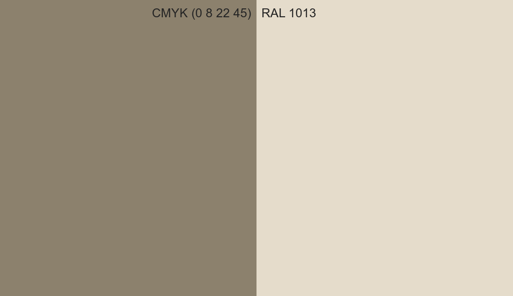 CMYK Color CMYK (0 8 22 45) vs RAL 1013 side by side comparison CMYK Color CMYK (0 8 22 45) vs RAL 1013 side by side comparison