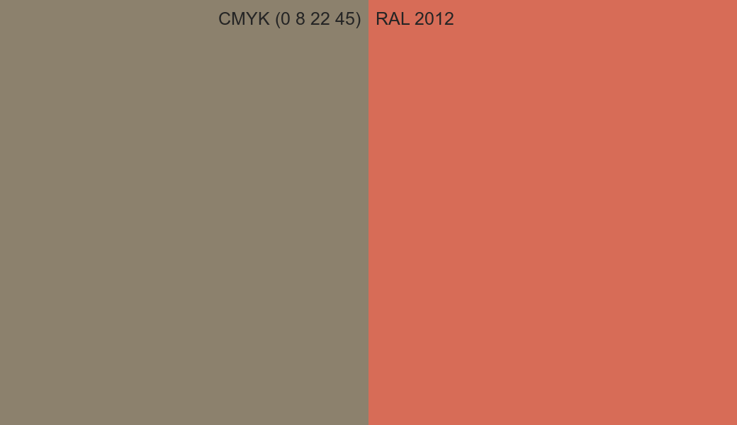 CMYK Color CMYK (0 8 22 45) vs RAL 2012 side by side comparison CMYK Color CMYK (0 8 22 45) vs RAL 2012 side by side comparison