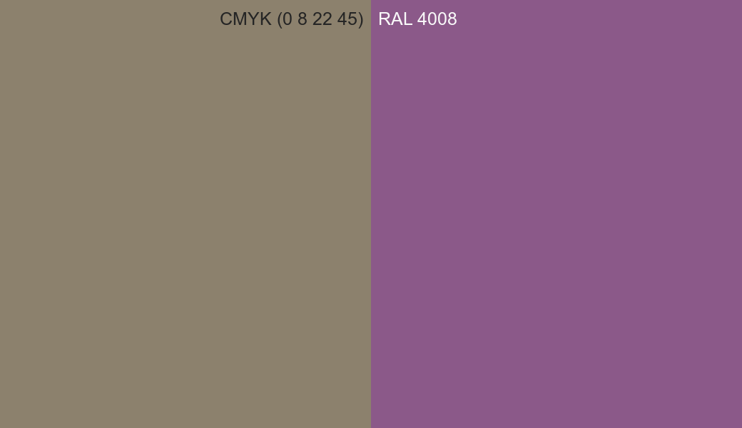 CMYK Color CMYK (0 8 22 45) vs RAL 4008 side by side comparison CMYK Color CMYK (0 8 22 45) vs RAL 4008 side by side comparison