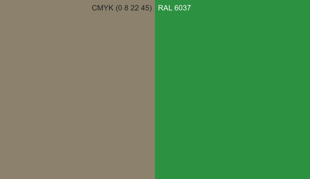 CMYK Color CMYK (0 8 22 45) vs RAL 6037 side by side comparison CMYK Color CMYK (0 8 22 45) vs RAL 6037 side by side comparison