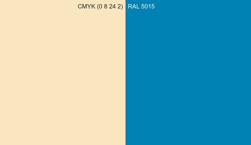 CMYK Color CMYK (0 8 24 2) vs RAL 5015 side by side comparison CMYK Color CMYK (0 8 24 2) vs RAL 5015 side by side comparison