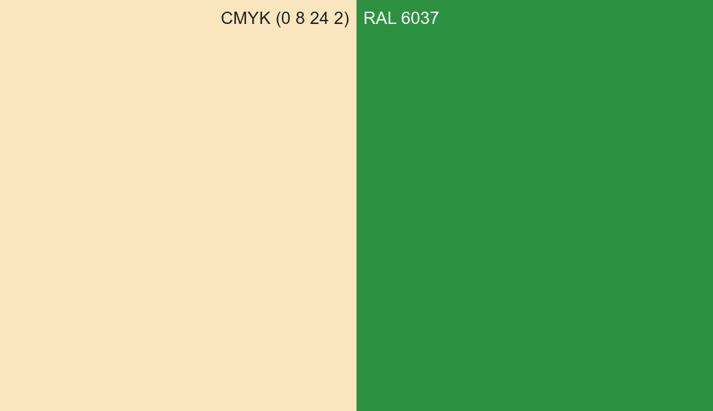 CMYK Color CMYK (0 8 24 2) vs RAL 6037 side by side comparison CMYK Color CMYK (0 8 24 2) vs RAL 6037 side by side comparison