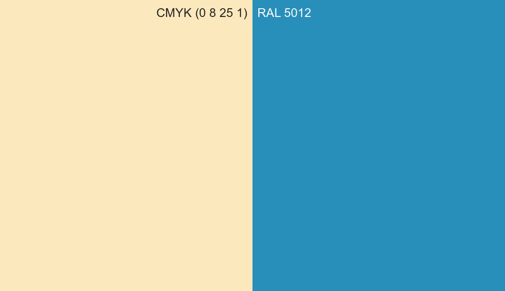 CMYK Color CMYK (0 8 25 1) vs RAL 5012 side by side comparison CMYK Color CMYK (0 8 25 1) vs RAL 5012 side by side comparison